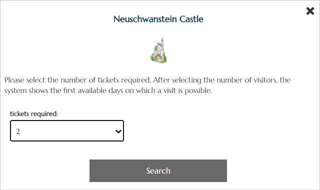 ノイシュバンシュタイン城　予約画面　人数選択