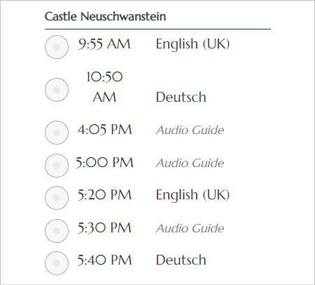 ノイシュバンシュタイン城　予約画面　時間選択