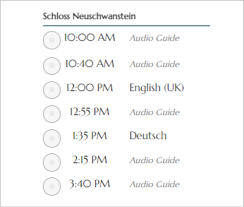 ノイシュバンシュタイン城　予約画面　冬期スケジュール