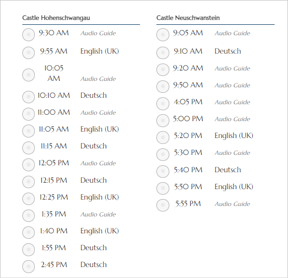 キングチケット　予約画面　スケジュール