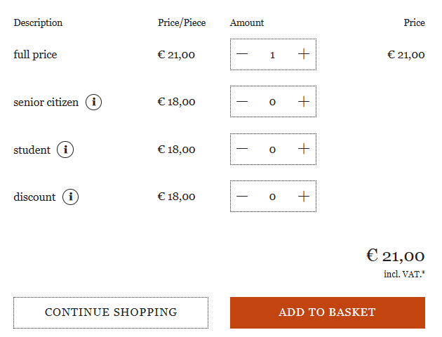 ウィーン美術史美術館入場券 チケット予約 種類と枚数