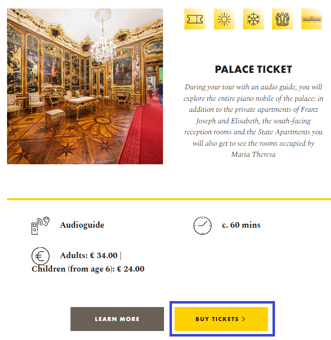 シェーンブルン宮殿 オンライン予約 チケット選択