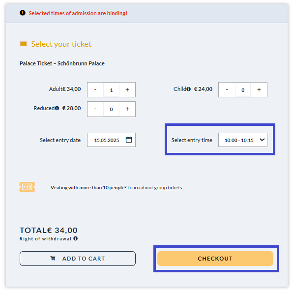 シェーンブルン宮殿 オンライン予約 日時指定